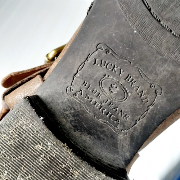 Lucky Brand Blue Jeans America Brown Leather Ankle Harness Knee High BOOTS P727 - Picture 11 of 11